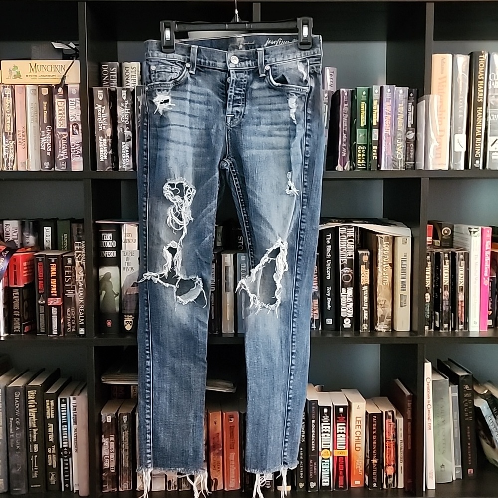 7 For All Mankind Josefina 5 Pocket Distressed Blue Jeans